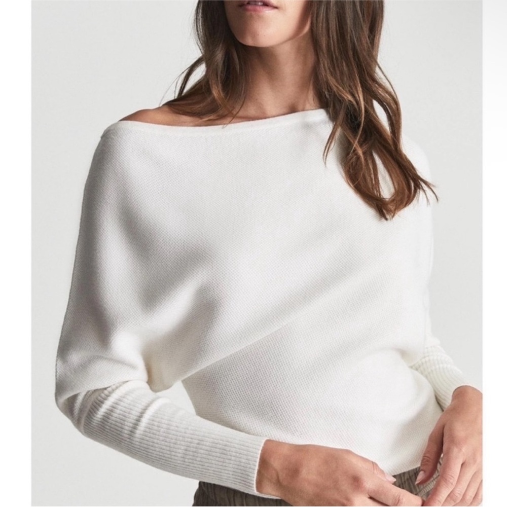 NWT REISS Laylah Asymmetric One Shoulder Alpaca Wool Sweater Cream size Medium - Picture 3 of 10